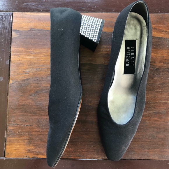 Stuart Weitzman Black Heels with Glittering Silver Block - Picture 2 of 8